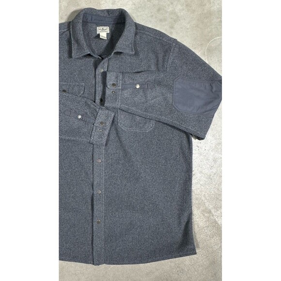LL Bean Mens XL Tall Gray Allagash Overshirt Snap Shacket Jacket Elbow Patches - Picture 5 of 10
